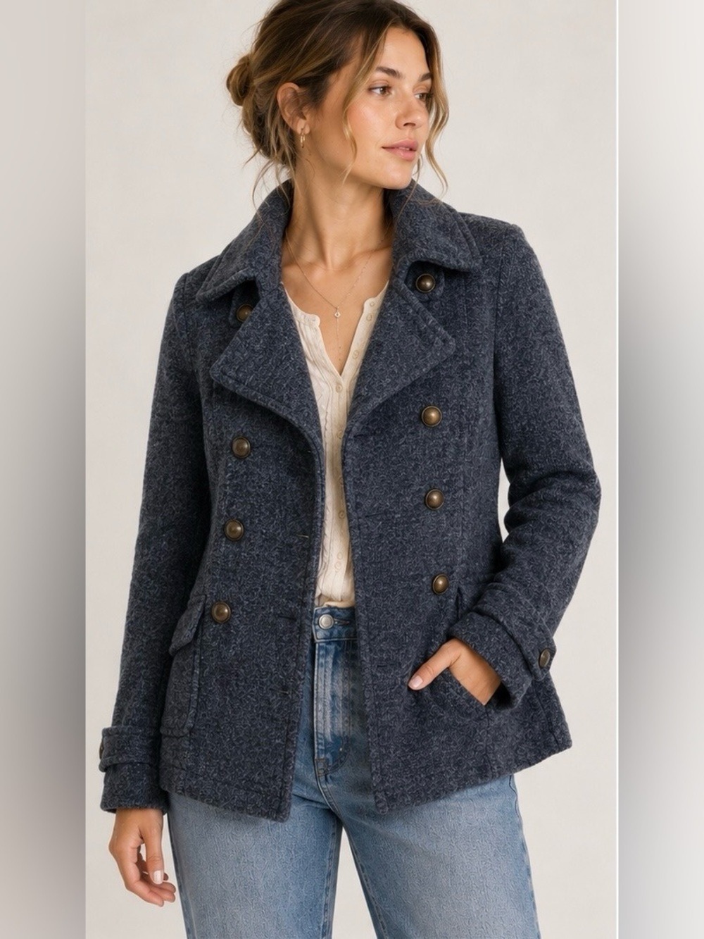 Free People Embroidered Lambswool Military Style Peacoat. Size S
